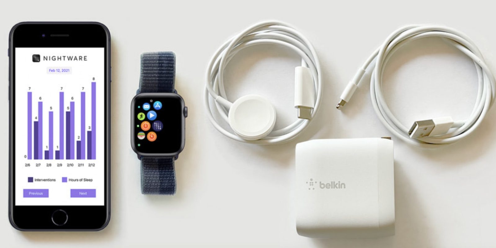 NightWare running on iPhone SE and Apple Watch SE